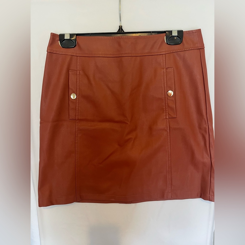 LOFT Brown/Rust Leather Skirt